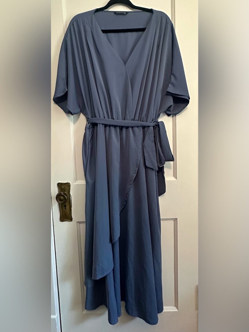 BloomChic Slate Blue Wrap Maxi Dress with Waist Tie
